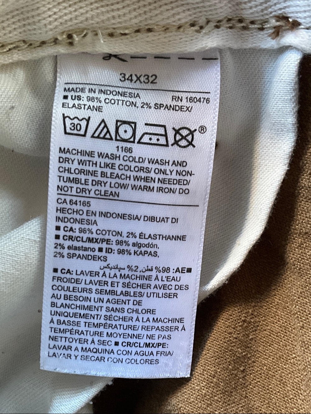 Old Navy Lived-In Straight Cargo Pants Built-In Flex Tan Khaki Mens Size 34x32 - Picture 3 of 8